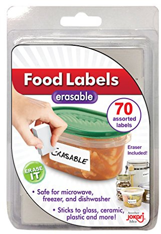 Jokari 47828 - Erasable Food Labels Refill Pack with 70 Assorted Labels and Eraser - White