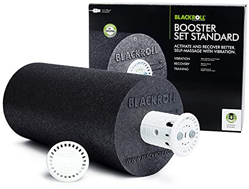 BLACKROLL Juego de Rodillo para Fascia (dureza Media) en Negro. Masaje Profundo eficaz Mediante vibración con Control de Intensidad Continuo