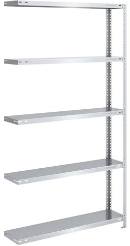 eurokraft | Lager-Schraubregal | verzinkt | mittelschwer | Regalhöhe 2000 mm | Bodenbreite 1000 mm | Tiefe 300 mm | Anbauregal