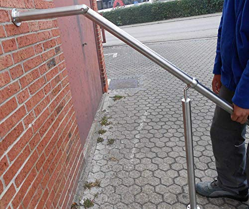 Geländer Edelstahl Außen 1500mm Komplett Set | Treppengeländer bodenmontage Bausatz | Wandhandlauf für Treppenhaus Edelstahl-Handlauf massiv & stabil V2a | Eingangsgeländer für Stufen Bayram