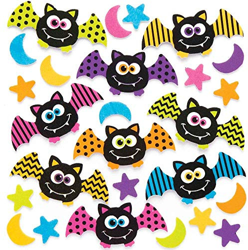 Baker Ross AR631 Fledermaus Moosgummi Sticker - 120 Stück, Bunte Schaumstoff Aufkleber für Kinder zum Basteln, Gestalten und Dekorieren