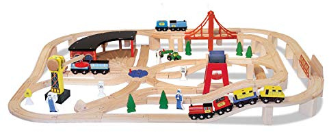 Melissa & Doug Wooden Railway Set, 130 Pieces