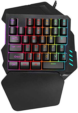 Wendry One Handed Gaming Keyboard, Portable Mini Mechanical Keyboard with Ergonomic Design and Wrist Rest Support, RGB Backlit, 35 Keys for Professional Use in/PUBG/MOBA/MMO/FPS
