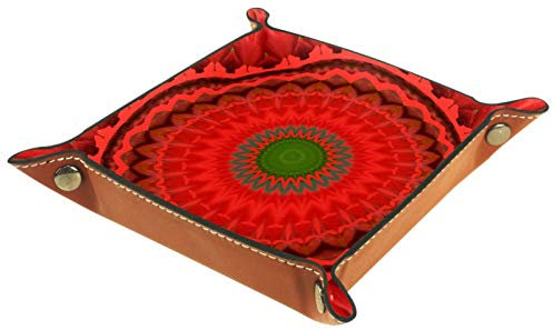ZORE_FINE5 Quadratische Schmucktabletts aus Leder, Würfel, Spiele, Schlüssel, Münzen, Süßigkeiten, Aufbewahrungsbox, faltbar, 11,5 cm, Mandala, rundes Ornament-Muster