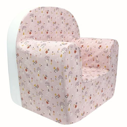 Babysanity® Poltroncina Bimbi Rivestimento 100% Cotone Sfoderabile Imbottitura Alta Intensità Migliorata Poltrona per Bambini Comoda Leggera Ideale per Cameretta -Made in Italy- (Principessa Rosa)