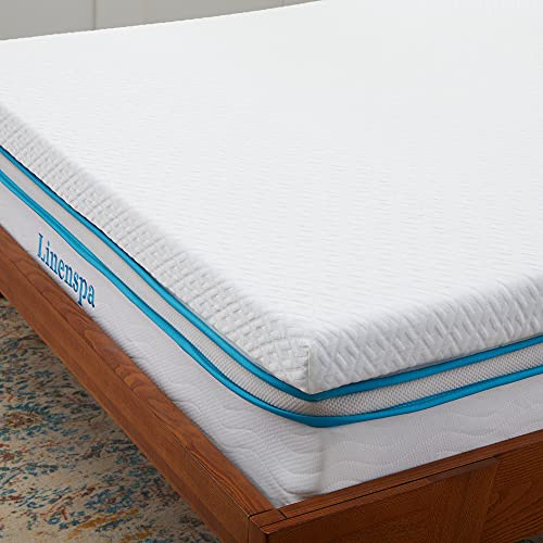 Linenspa Surmatelas 140 x 200 cm Memoire de Forme | 7cm Epaisseur| Avec gel rafraîchissant et housse lavable à fermeture éclair | Oeko-Tex | 2 personnes, Blanc