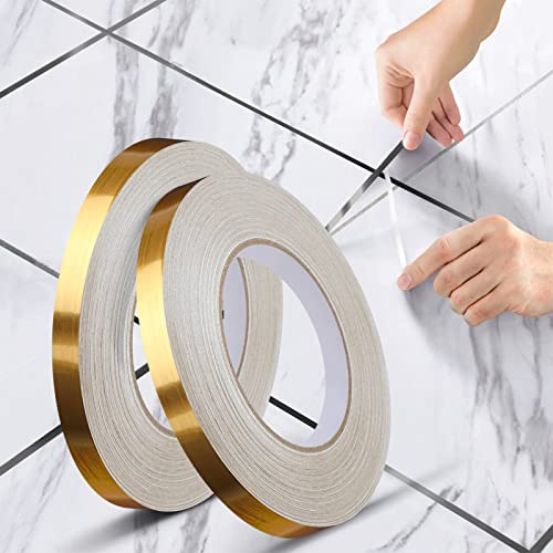 Keramikfliesen Zierleiste Selbstklebend Bodenband Dichtband Dichtungsstreifen,Dichtungsbänder Wasserdicht Schönheitsnaht Zierleisten (2*(1cm*50m),Gold)