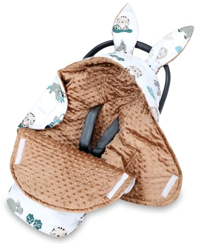 Couverture bébé oreilles de lapin cadeau de naissance – mignonne couverture Minky double face avec capuche – layette pour siège auto poussette 3 et 5 points 90×90 cm Minky Afrique kaki Oeko-Tex