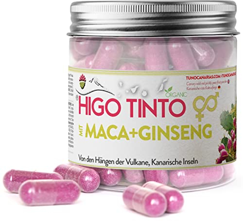 Maca + Ginseng – 90 cápsulas Bio – Vigor y rendimiento físico – Apoyo al sistema inmunitario – Origen natural – Vegano – Con HIGO TINTO de Tuno Canarias