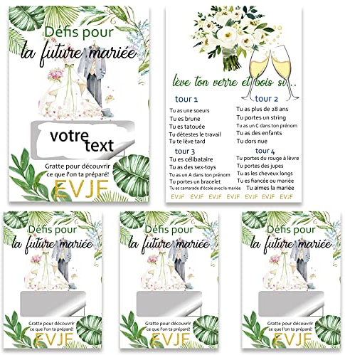 EVJF 2 Spiele, 15 Rubbelkarten EVJF, personalisierbar mit Ihren Herausforderungen für die zukünftige Braut, Dekoration für Junggesellinnenabschied, Bride to Be Team Bride, Geschenk für Braut