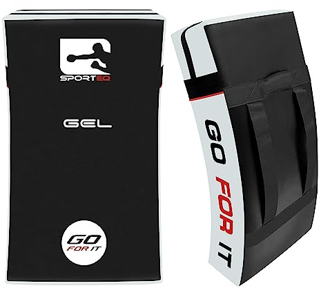 Sporteq Kick Shield Curved Pad | Shock Absorbing Gel Foam Shield For Martial Arts Training, UFC, MMA, Kickboxing and Karate | Heavy Duty PU Outer Cover