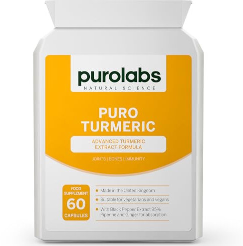 Purolabs Turmeric and Black Pepper Capsules (High Strength) - 95% Curcumin Extract Tablets with Ginger for Men & Women | 60 Vegan Capsules | Made in The UK