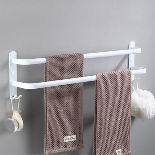 Handdukshängare väggmonterad utrymme aluminium handduksstång handduksstång stativ för badrum hotell kök (60 cm, vit 2 lager)