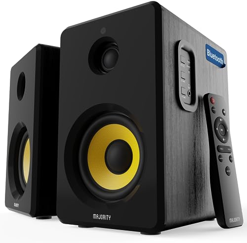 MAJORITY D40X Altavoces Autoamplificados | Bluetooth Monitores de Estudio | 70W Cono de Kevlar Altavoces HiFi | Activos Altavoz Professional con Entrada Óptica, RCA, USB y AUX | Mando a Distancia
