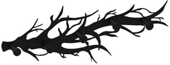 gamet Appendiabiti da parete in metallo WS39, realizzato in acciaio, modello ramo dell'albero naturalistico, 5 ganci, colore nero, 35 x 13 cm, 1 pezzo