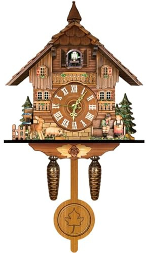Esyogen Handarbeit Kuckucksuhr Wanduhr Europäische Schwarzwälder Stil Kuckucksuhr Dekor Wohndekoration,praktische Uhr,Wecker,25 * 10 * 46cm