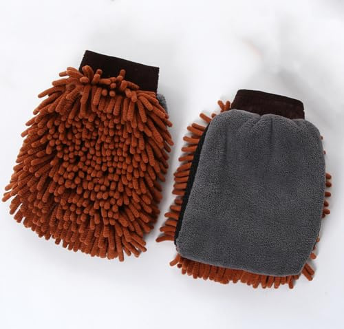 ZKDW Car Wash Mitt Microfiber, 2PK-Scratch & Lint Free, Premium Chenille Microfiber Wash Mitt (Coffee Color)