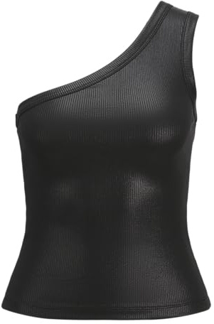 JACK&JONES JXFUNDA STR ONE Shoulder Shine Top JRS, Svart/detalj: svart folie, M