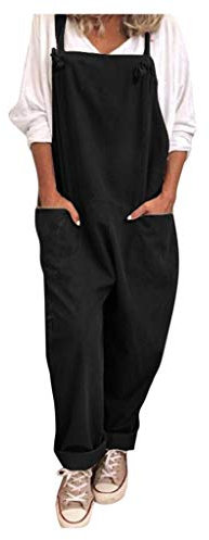 Dungarees for Women UK Loose Breathable Cotton Linen Jumpsuits & Playsuits Classic Elegant Solid Pockets Baggy Overalls Adjustable Strap Square Neck Pockets Rompers