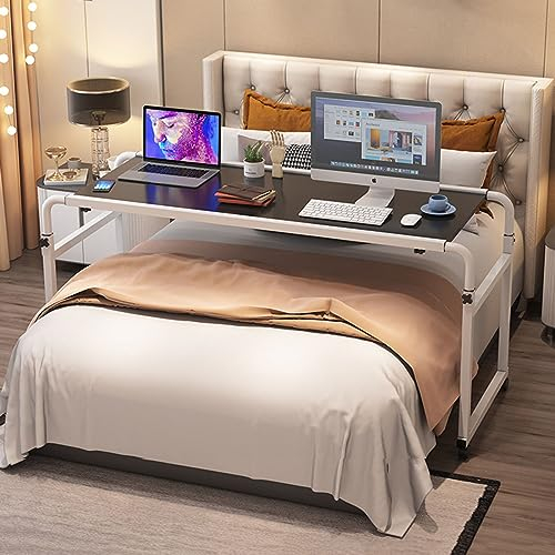 SFNIOKFG Überbetttisch mit Rollen, höhen- und breitenverstellbar, mobiler Überbetttisch mit Rollen – praktischer Querbett-Laptopwagen und Überbetttisch, ideal für Schlafzimmer oder Esszimme