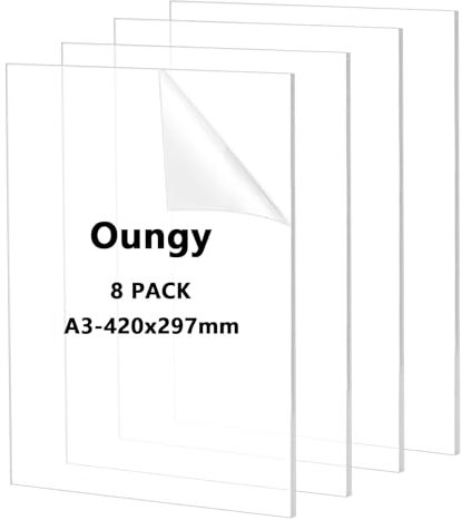 Oungy 4 lastre in vetro acrilico da 3 mm, 42 x 29 cm, in acrilico trasparente, spessore 3 mm, per esterni, in plexiglass A3, per vetro, fai da te e progetti artigianali