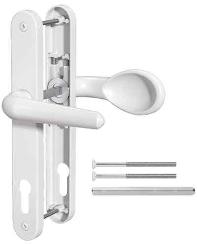 Bwintech 1 Stück Weißes Aluminium UPVC Türgriff, Hebel/Pad Inline 92mm Dornmaß, 211mm Schraubenlochabstand, 243mm Plattenlänge Vordertürgriffe für UPVC Tür