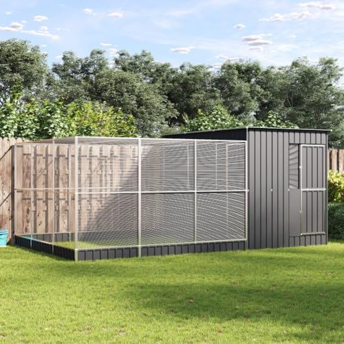 Hommdiy Voliere mit Erweiterung,Silbern Stahl, Vogelkäfig mit abschließbarer Flügeltür, Vogelvoliere für Papageien Wellensittiche,Vogelbauer Vogelhaus497 x 303 x 216 cm