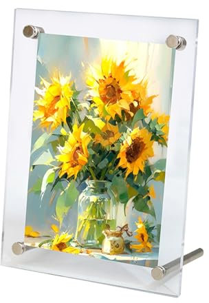FOSDICK 6x4 inch (10x15cm) Acrylic Photo Frame, Double Sided Picture Frame, Display Landscape or Portrait Orientation, Clear Frameless Desktop Photo Block with Stand(Non-Glass)