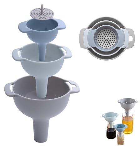 4 en 1 Juego de Embudos Embudos de Plástico con Filtro de Colador Desmontable Embudo de Aceite para Transferir Líquidos e Ingredientes Secos