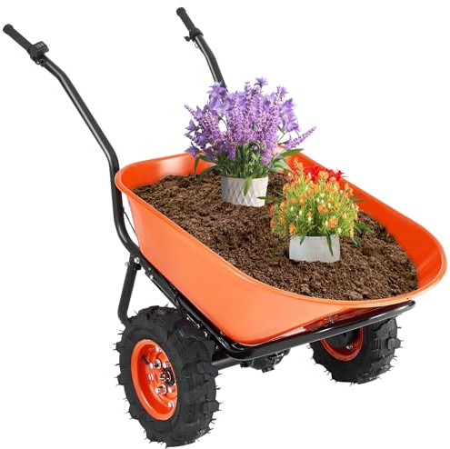 VEVOR Carretilla Eléctrica de Dos Ruedas de Jardín con Motor de 500 W de Carga de 260 kg Volquete Motorizado de Jardín con Manija de Metal y Ruedas de 40,64 cm Carretilla para Césped, Jardinería