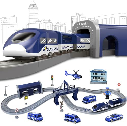 Joellfuner Treno Elettrico Bambino 3 4 5 6 7 Anni, Treno Circuito Auto Elettrico Bambino, Giocattoli Bambini Veicoli da Costruzione, Gioco di Traccia Auto Da Corsa Regalo Ragazzo Ragazza