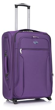 Aerostar Medium 26” Lightweight Softshell Expandable Suitcase, Check in Luggage 2 Corner Wheels with Integrated Combination Lock for 15 to 20kg (Purple Haze, 77 litres)