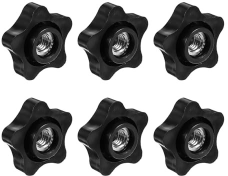 Oruola 6 Pcs 3/8 Inch Star Knobs,5 Star Shaped Threaded Knob,3/8 Wing Nut,3/8-16 Thread Knob Nut for T Track Bolts Jigs Knobs,Sawing Machine, Drilling Machine, Plastic Screw-On Type(Black)
