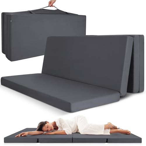 Beautissu Klappmatratze Gästebett klappbar Faltmatratze mit Tragegriff | 100x200 cm Anthrazit Gästematratze faltbar Reisematratze Klappbett Gäste Matratze Camping Bodenmatratze Campix