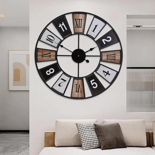 EMITDOOG Large Wall Clock Vintage Large Digital Creative Garden Wall Clock Iron Outdoor Clock Round Silent Clock Suitable for Indoor and Outdoor Decoration 20 Inch