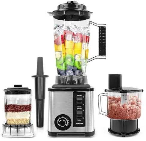 PPLDABNK Procesador de Alimentos y batidora 6 en 1 de 1200 W, con 15 velocidades Variables, batidora de 3 L, picadora de Carne de 1,5 L y Vaso de molienda de 0,5 L.,Silver