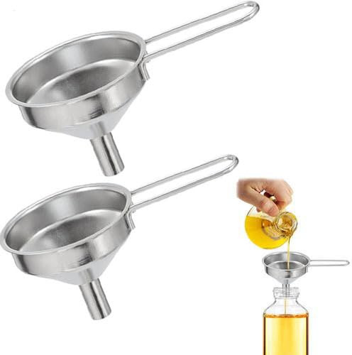 2 Pack Stainless Steel Funnel For Filling Bottle, Stainless Steel Small Funnels, Food Grade Kitchen Funnel With Long Handle, Hangable Oil Filling Funneld For Transferring Oil