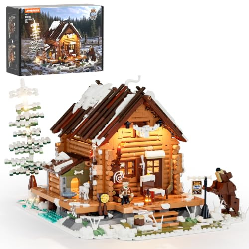 Funwhole Jagdhütte Baukasten - 2036 Teile Retro Holzhaus Modell, geeignet für Erwachsene und Jugendliche, Winter Jagdthema, mit detailliertem Design