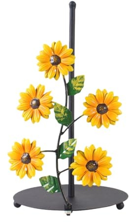 Qianly Iron Sunflower Kitchen Roll Holder Countertop Organizer Multipurpose Stand Kitchen Towel Holders Office Table Paper Towel Holder Home Decoration, Yellow