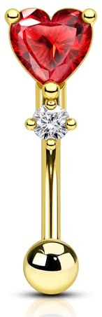 COCHARM Red Heart Rook Earrings, 16G Gold Rook Eyebrow Jewelry, Stainless Steel Vertical labret stud