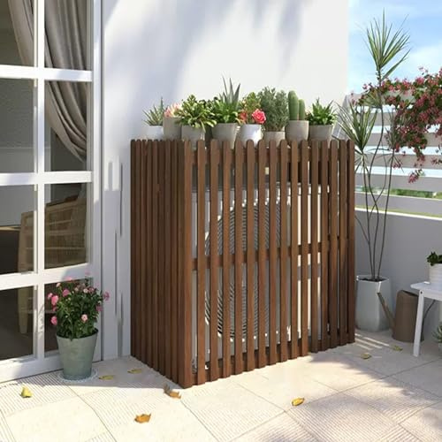 Utomhus fristående blomstativ i trä – förtjockad ventilation AC-skyddsstaket för luftkonditionering hållbart element hölje brun yta.