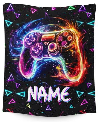 GiftRomance Personalised Gaming Blanket for Boys with Custom Name – Fluffy Soft Gamer Blanket, Cosy Lightweight Kids Fleece Throw for Bedroom Sofa Travel Gift