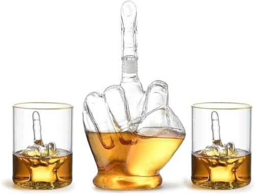 Mittelfinger Whiskey Dekanter - Whiskey Dekanter Set mit Schnapsgläsern und Metalltrichter - Lustiges Wein-Geschenkset für jemanden, den Sie lieben - Mittelfinger Geschenke Lustig für Männer und