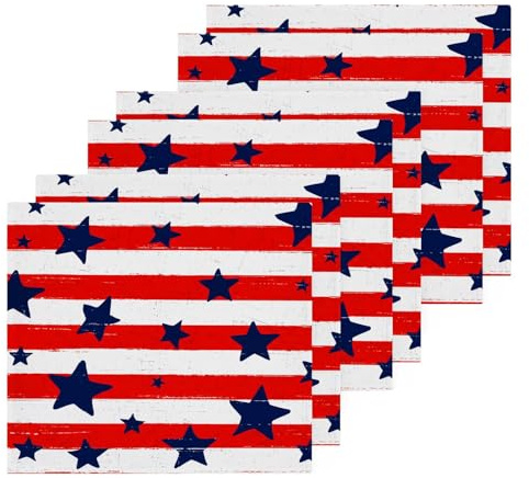 YETTASBIN Patriotic Star Washcloths 6 Pack, Soft Absorbent Cotton Baby Face Towels, Washable Reusable Fingertip Towels for Bath Gym Hotel Spa, 12 x 12 Inch