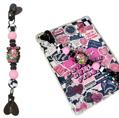 CuddleJunk Strap for E-Reader, Cute Silicone Beaded Grip Chain Charm for Kindle, Accessories for E-book Reader, E-Reader Device Hand Strap, Bookish Gift