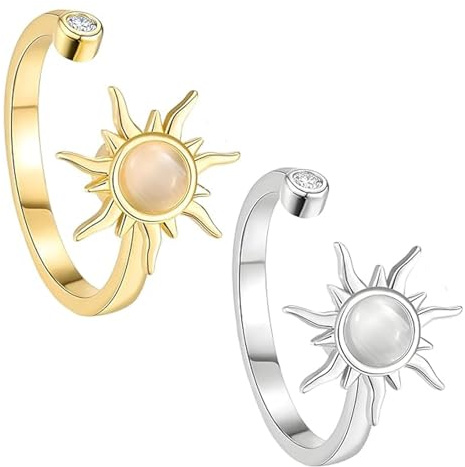 Wnzdp 2PCS Fidget Ring, Classic Fashionable Fidget Rings for Anxiety Women, Anxiety Rings for Women, Open Spinner Rings for Women Men School Office Birthday Party Gifts