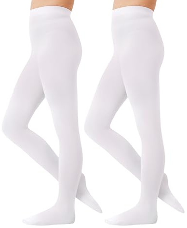 CozyWow Strumpbyxor flickor 60 Den halvogenomskinliga balettstrumpbyxor mikrofiber dansstrumpbyxor med fot, 2 x vit, 8-10 år