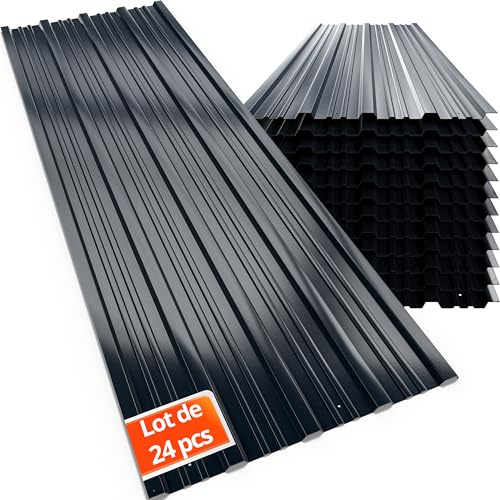 GARDEBRUK® 24x Corrugated Metal Roofing Sheets for Garden Shed, Metal Sheds, Plastic Sheds & Greenhouse | 7m² Galvanised Roof Panels for Outdoor Storage, Bin Store & Bike Shed | Anthracite 129x46cm