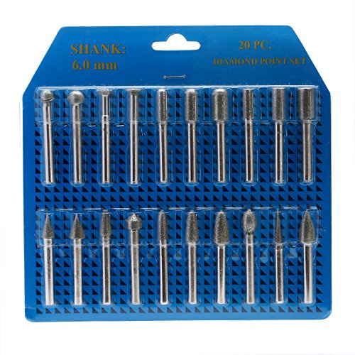20Pcs Diamond Coated Rotary Points Burrs Drill Rotary Bit 6mm Shank Die Grinder