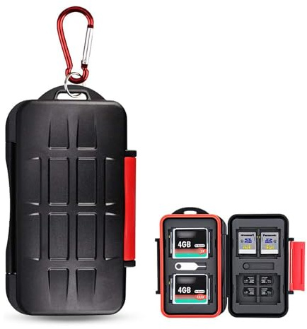 Kiorafoto 28 Slots SD Karten Aufbewahrung für 4 CF 8 SD 16 Micro SD Karten | Professionelles Wasserdichtes Anti-Verlust SD Card Case mit Karabiner + Kartenfach-Entnahme-Auswurfstiftschlüssel
